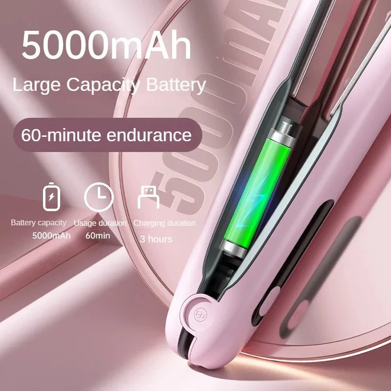 Wireless Hair Straightener Flat Iron Mini 2 IN 1 Roller