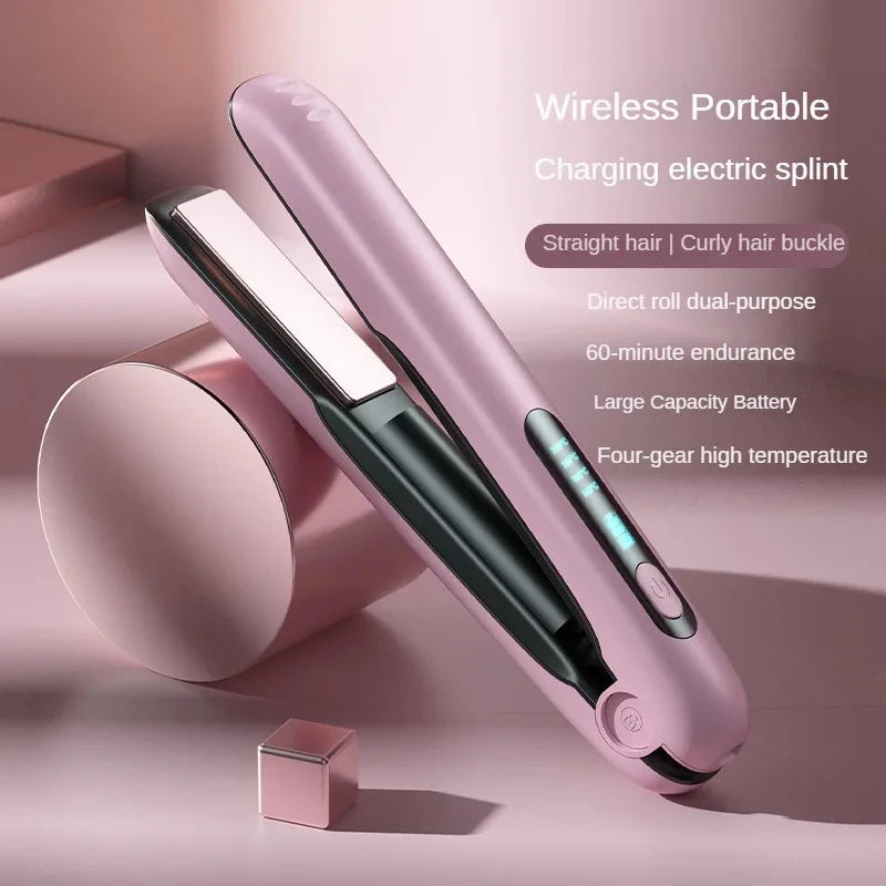 Wireless Hair Straightener Flat Iron Mini 2 IN 1 Roller