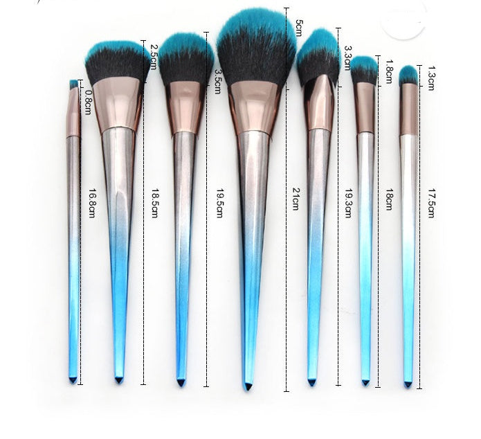 7 diamond makeup brushes blue black gradient Set with design precision