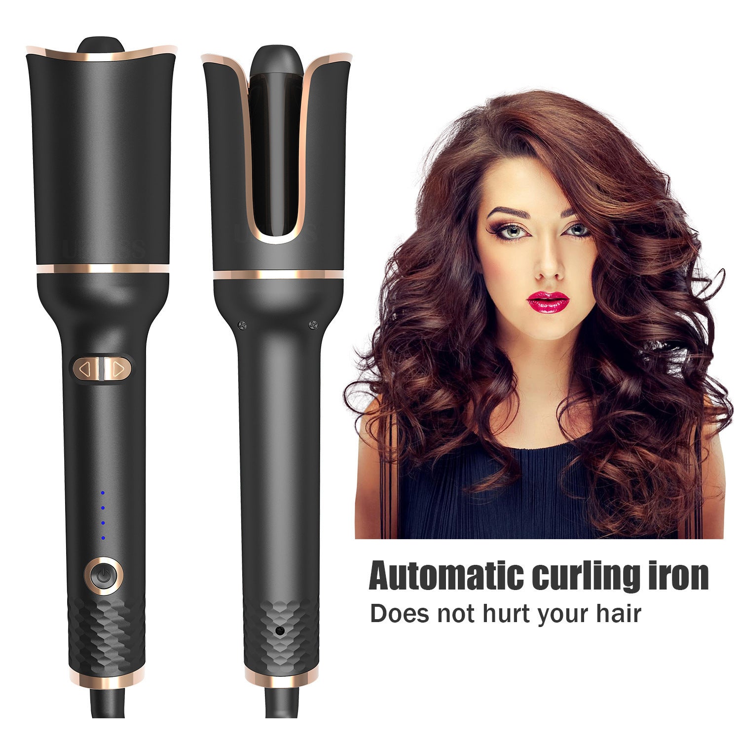 Black Automatic Spiral Electric Curling Iron Negative Ion 