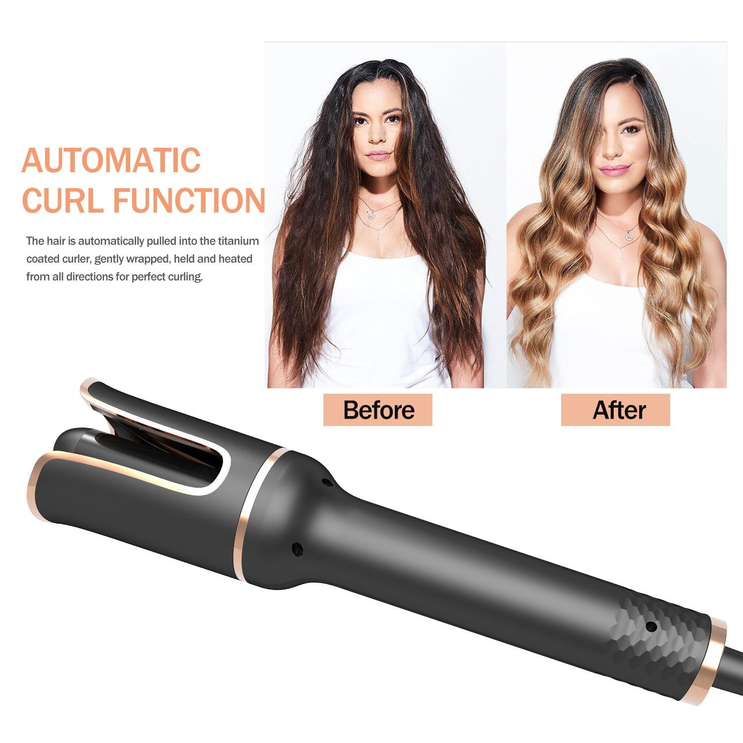 Black Automatic Spiral Electric Curling Iron Negative Ion 