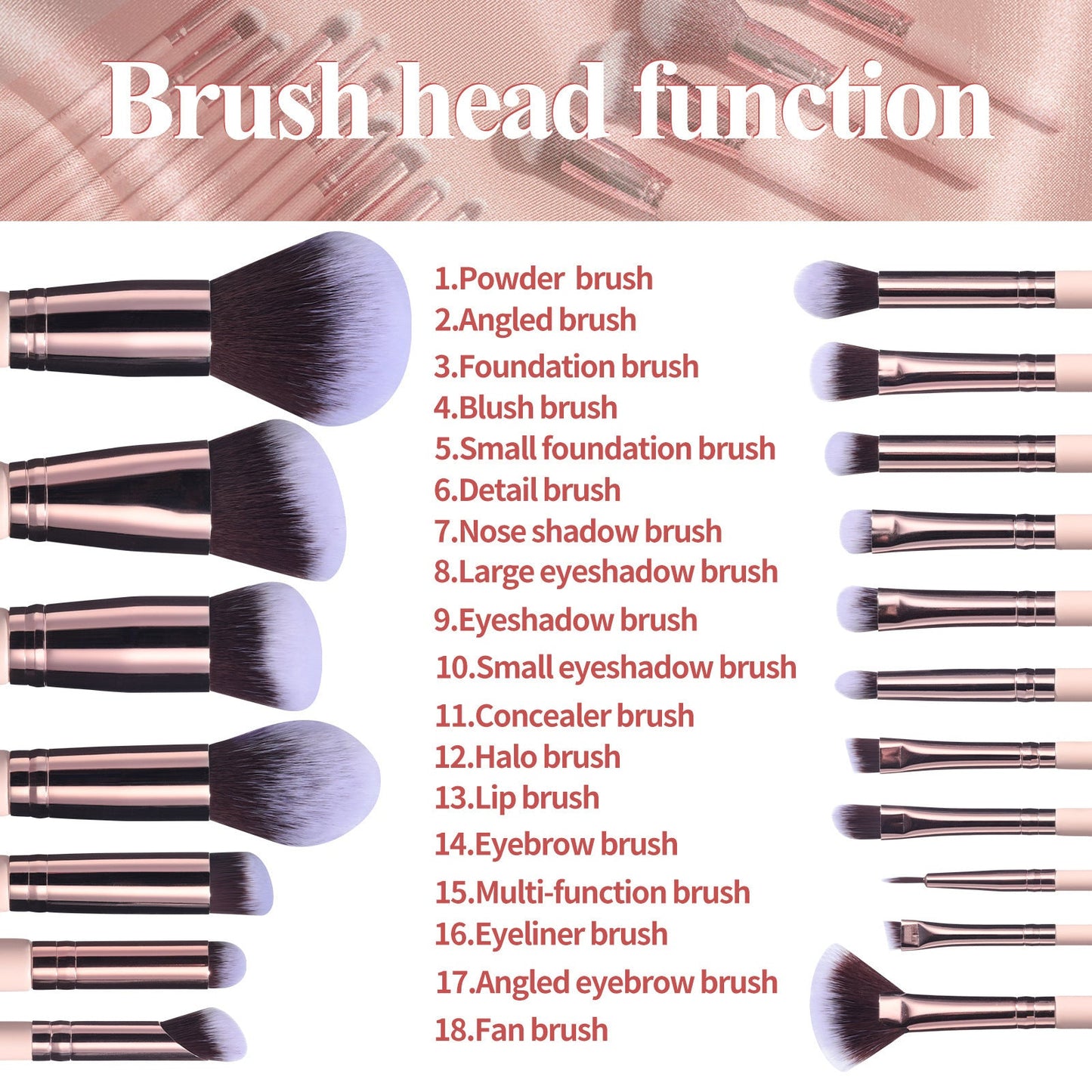 18 Makeup Brushes Suit Rotating Barrel and corrugated nylon wool brush